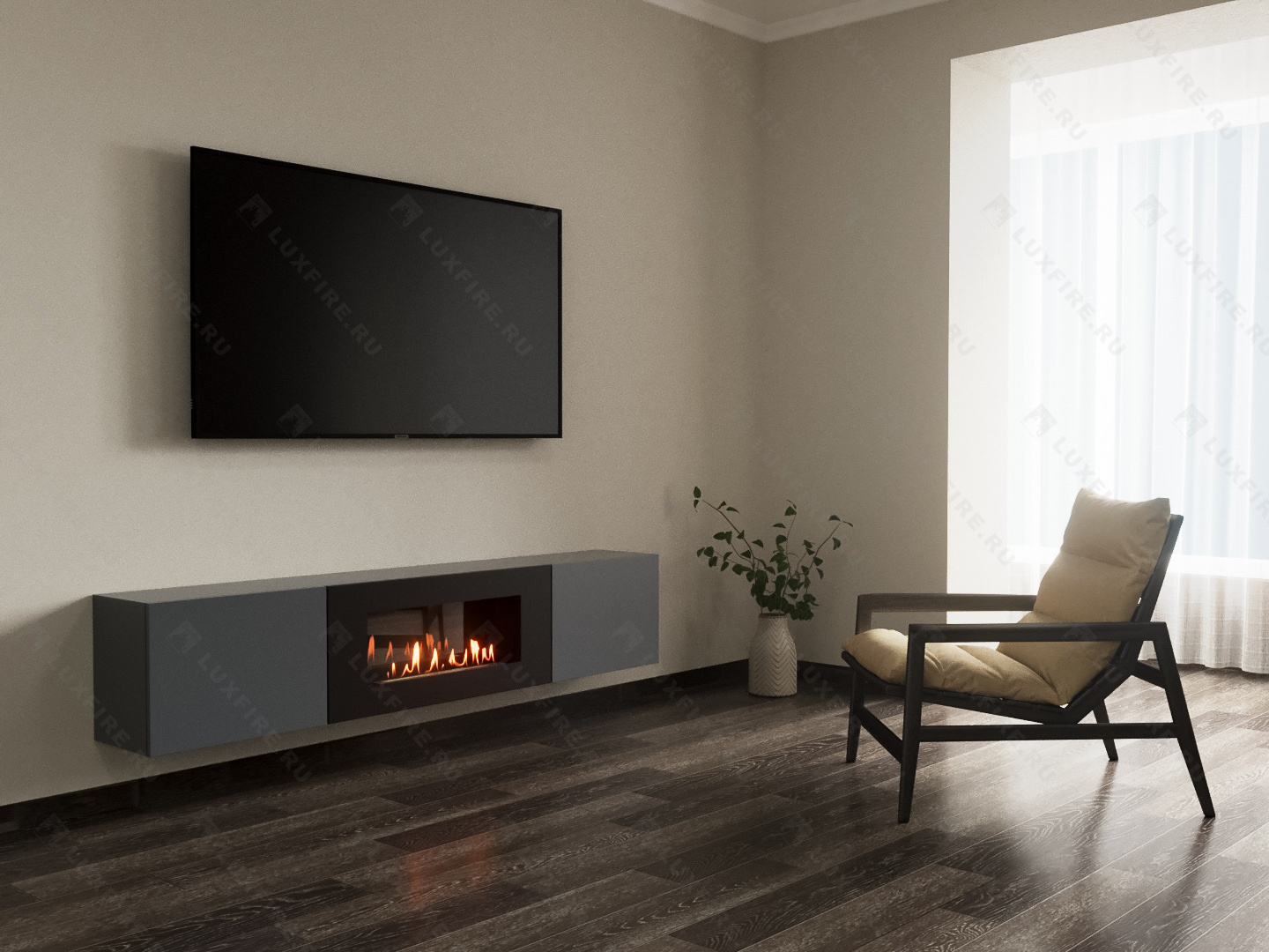 Тумба ТВ Lux Fire "Енисей" настенная 2000 матовая, графит с биокамином 900 Тумба ТВ Lux Fire "Енисей" настенная 2000 матовая, графит с биокамином 900 по цене 92 997 руб.