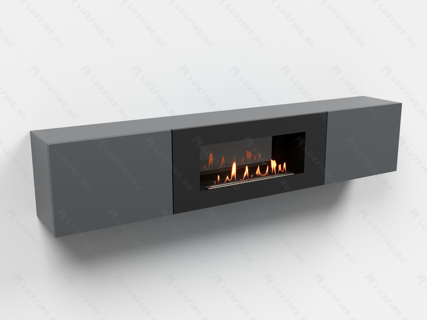 Тумба ТВ Lux Fire "Ладога" настенная 1800 матовая, графит с биокамином 900 Тумба ТВ Lux Fire "Ладога" настенная 1800 матовая, графит с биокамином 900