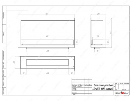 Биокамин угловой SteelHeat Leader 900 правый стекло по цене 35 851 руб.